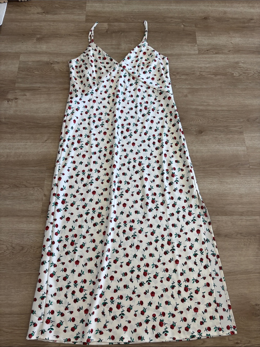 a new day White Midi Slip Dress with Red Rose Print